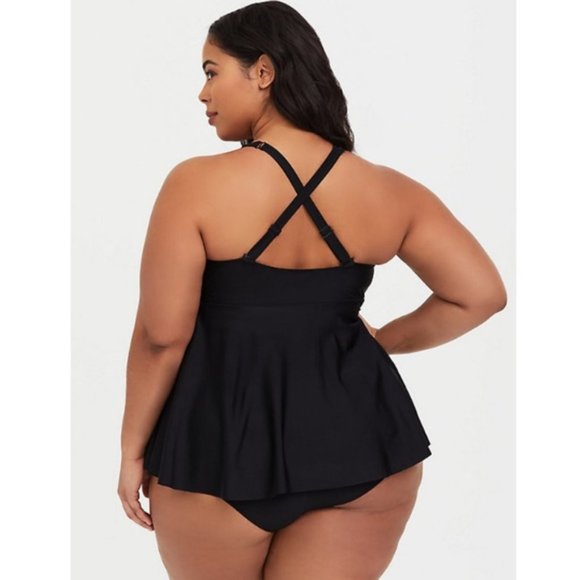 Torrid Swim Black Wireless Tie Front Bathing Swimsuit Bathing Suit - Picture 4 of 7